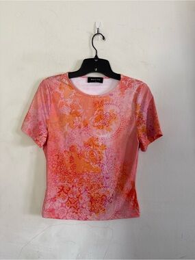 White Fox Womens Stretch Spandex Paisley Print Orange Top, Size Medium